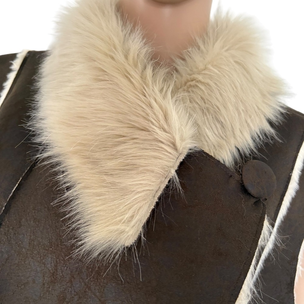 INC International Concepts Y2K Brown Faux Suede Fur Vest L Penny Lane Afghan - Picture 3 of 11
